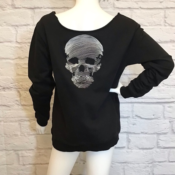 BLVCK Paris XS Skull Sweatshirt Women’s Black Hand Cropped Neckline Embroidered - Picture 1 of 9